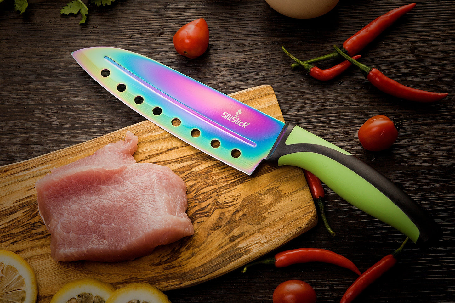 Kitchen Knife Set Kit | Green Handle & Black Magnetic Rack