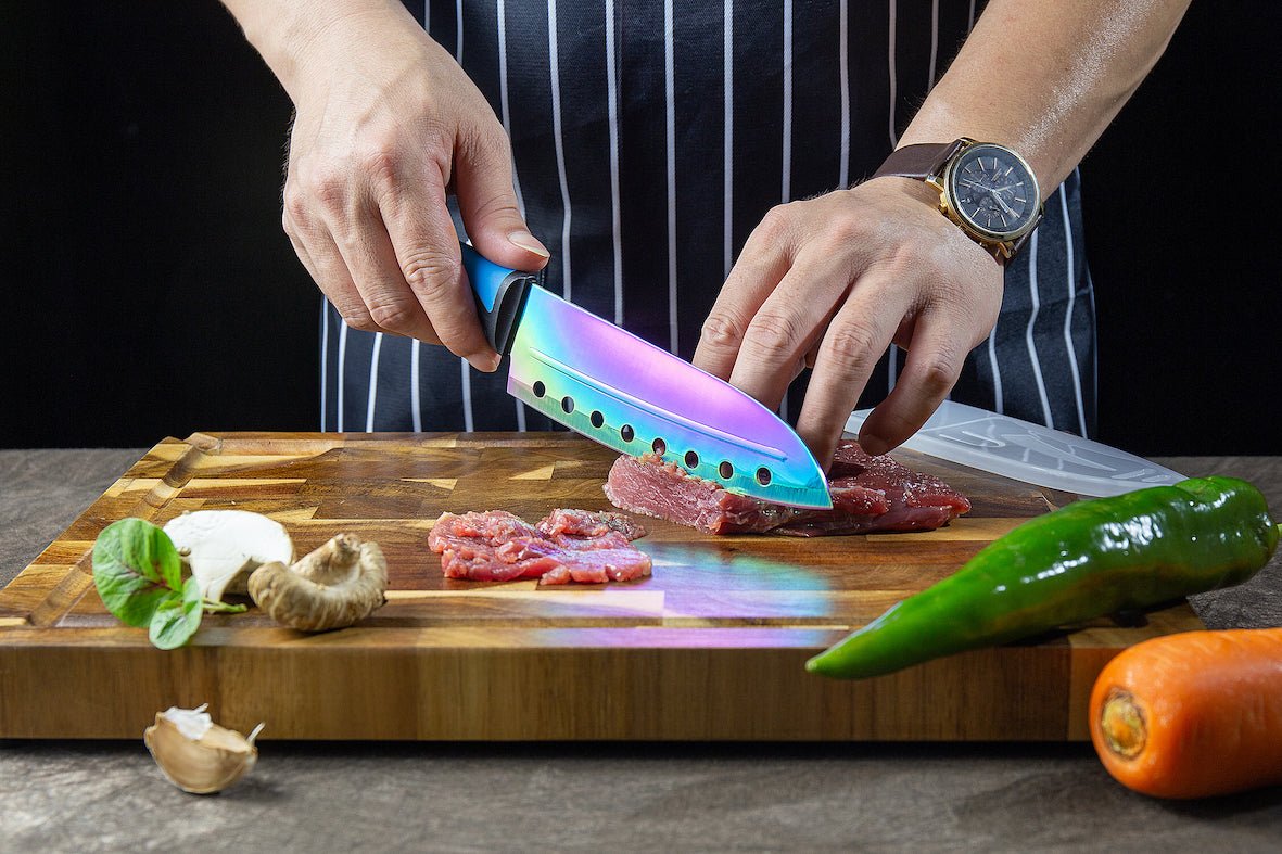 Kitchen Knife Set Kit | Blue Handle & Black Magnetic Rack