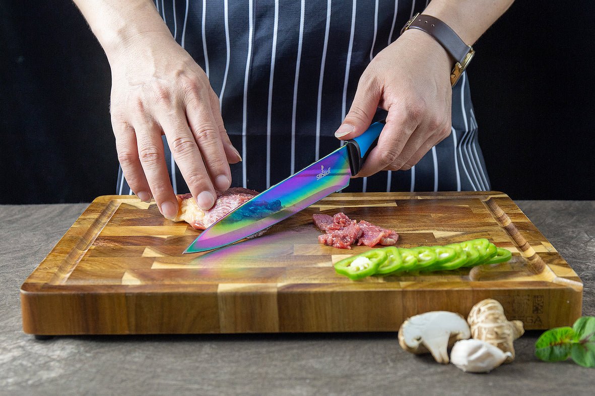 Kitchen Knife Set Kit | Blue Handle & Black Magnetic Rack