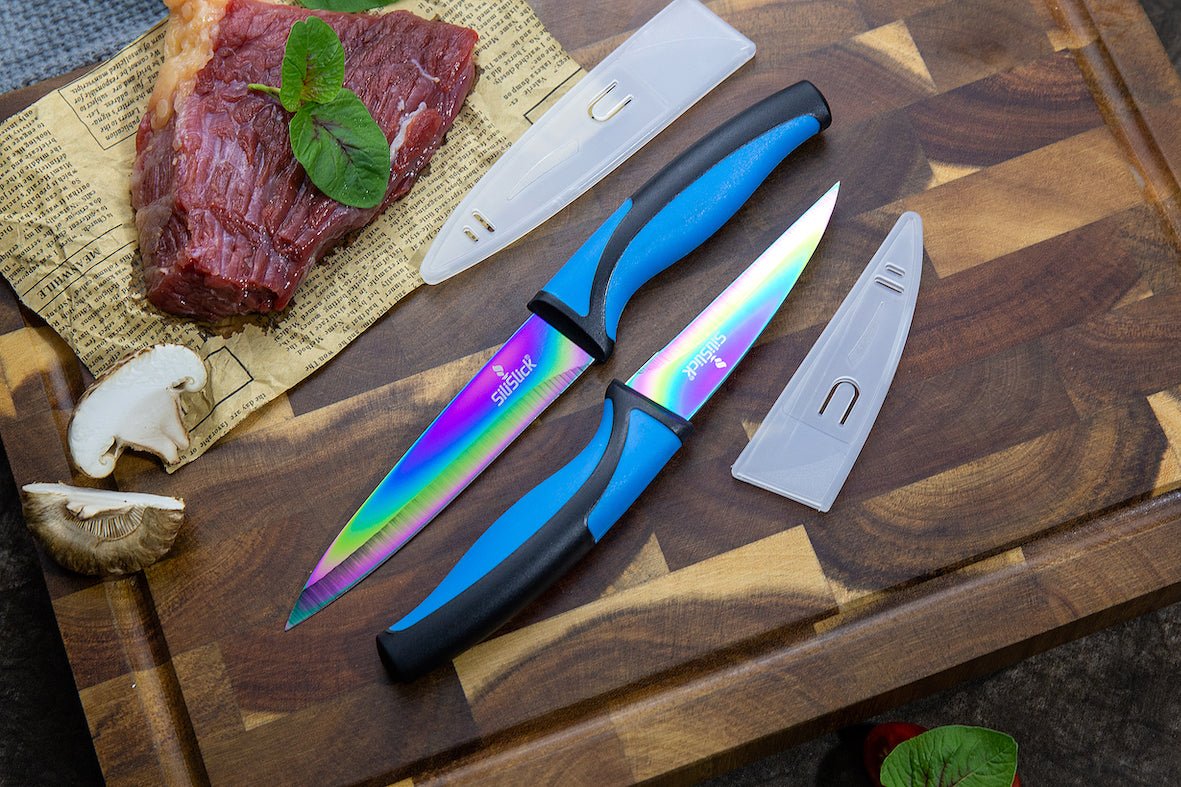 Kitchen Knife Set Kit | Blue Handle & Black Magnetic Rack